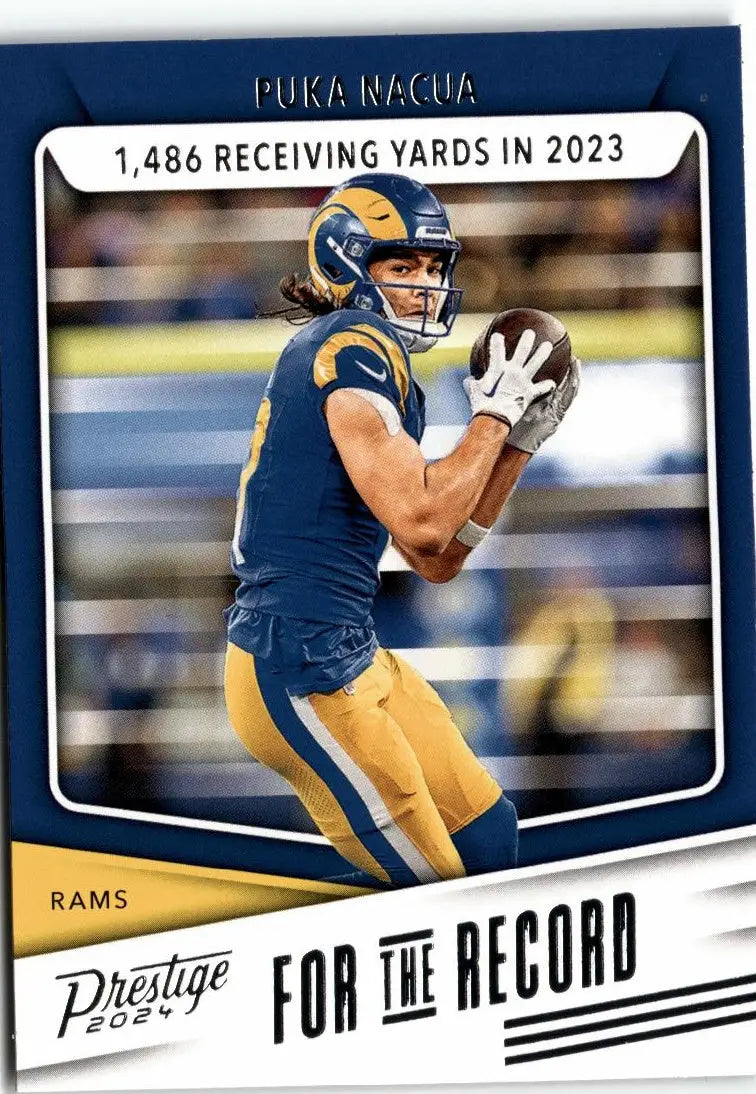 Puka Nacua Panini Prestige trading card commemorating 1486 receiving yards in 2023