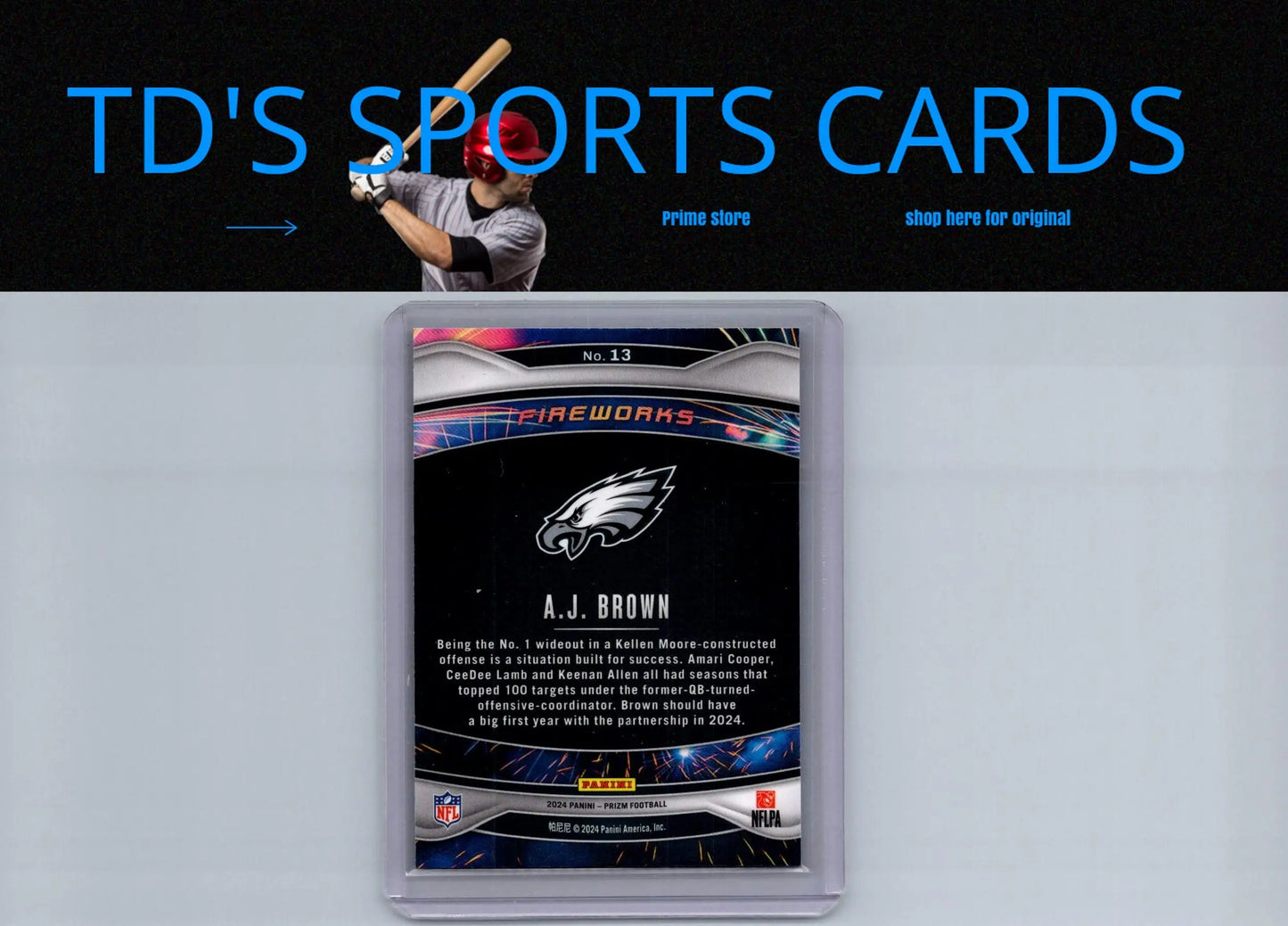 A.J. Brown Fireworks football card from Panini Prizm 2024 product