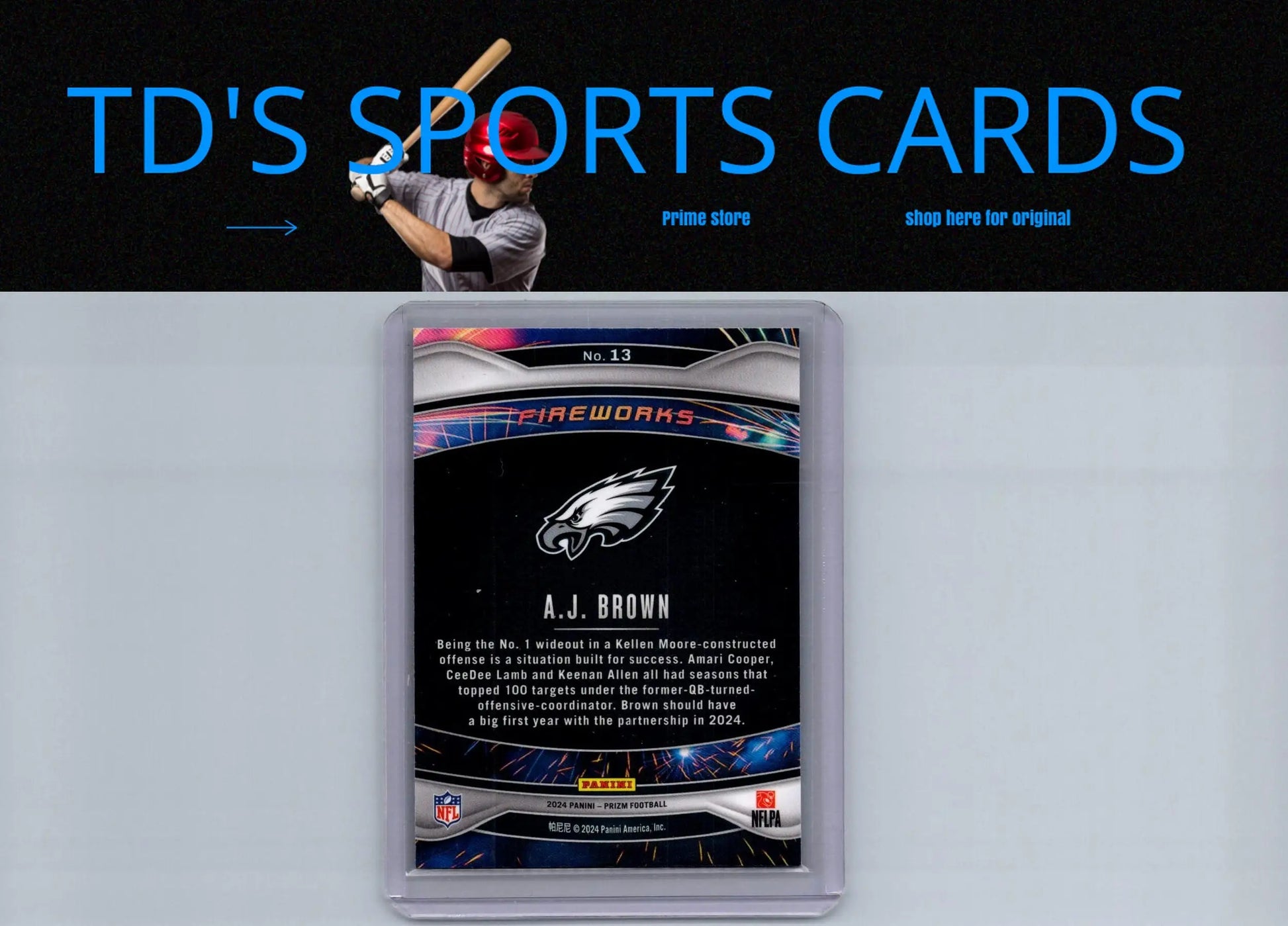 A.J. Brown Fireworks football card from Panini Prizm 2024 product