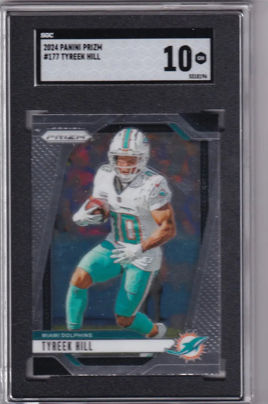 Graded Tyreek Hill football card in Panini Prizm featuring Tyreek Hill SGC 10 Miami Dolphins