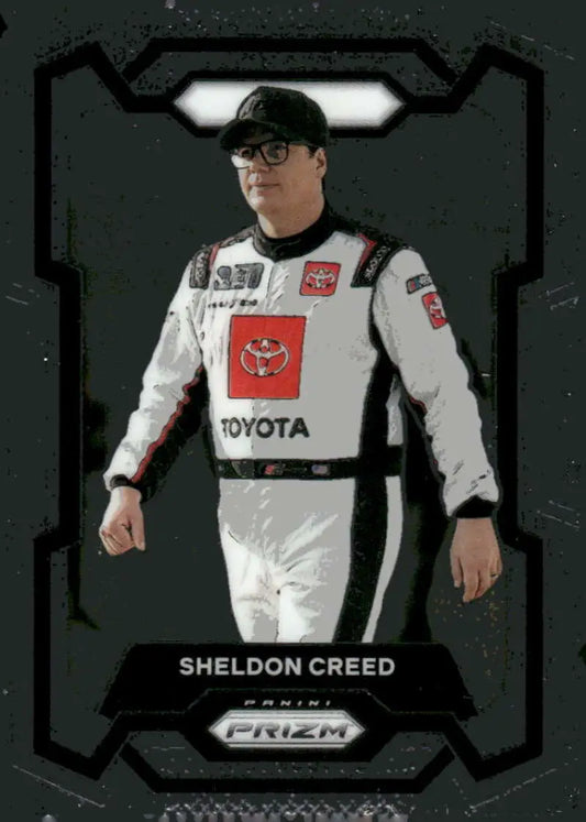 Sheldon Creed trading card from 2024 Panini Prizm featuring Joe Gibbs Racing and Jaclyn Foundation