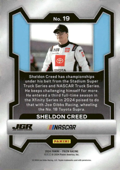 Sheldon Creed NASCAR trading card featuring Joe Gibbs Racing and Jaclyn Foundation logos