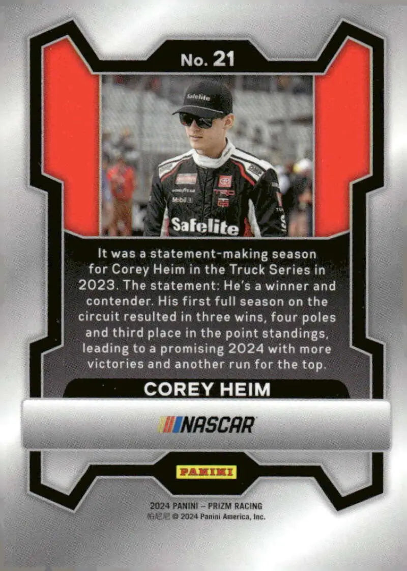 Corey Heim NASCAR trading card from Panini Prizm Tricon Garage 2024 series