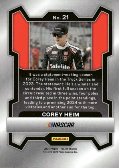 Corey Heim NASCAR trading card from Panini Prizm Tricon Garage 2024 series