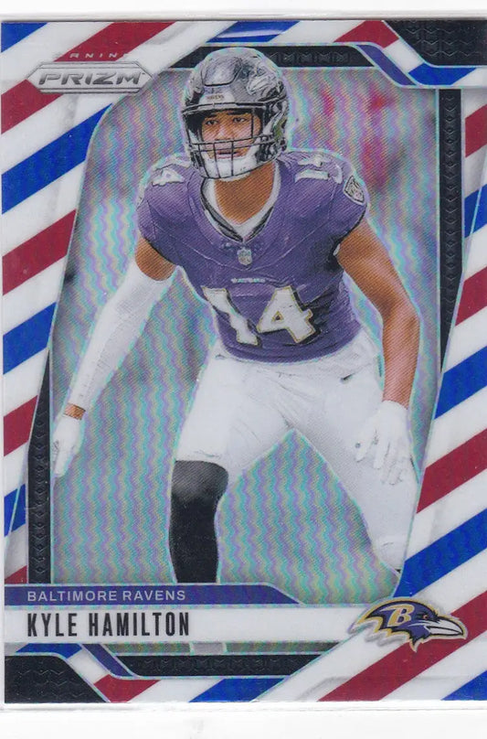 Kyle Hamilton football card from 2024 Panini Prizm Red White Blue Baltimore Ravens