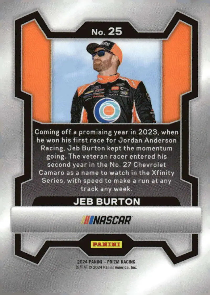 Jeb Burton NASCAR trading card featuring Chevrolet Racing and Jordan Anderson Racing branding