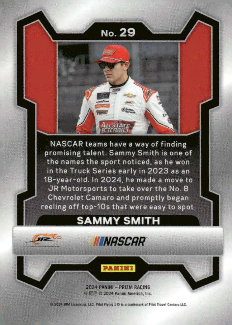 Sammy Smith NASCAR trading card from Panini Prizm Pilot Flying J/JR Motorsports Chevrolet