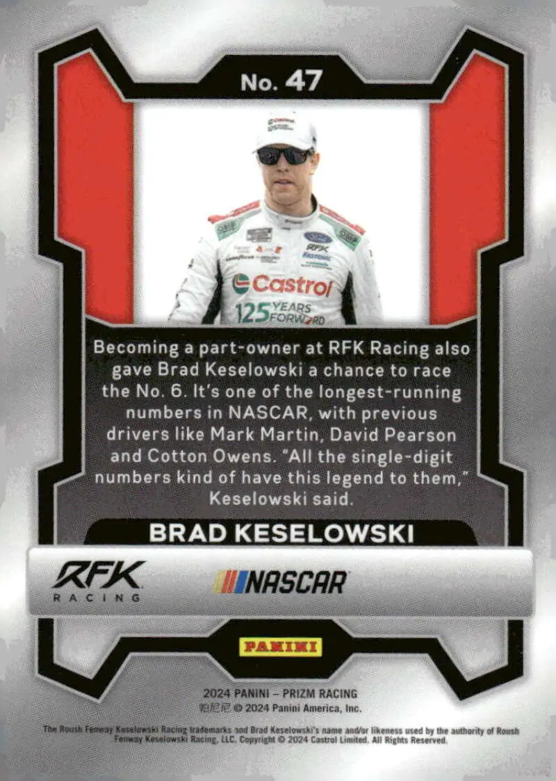 NASCAR trading card of Brad Keselowski featuring Castrol Edge RFK Racing branding