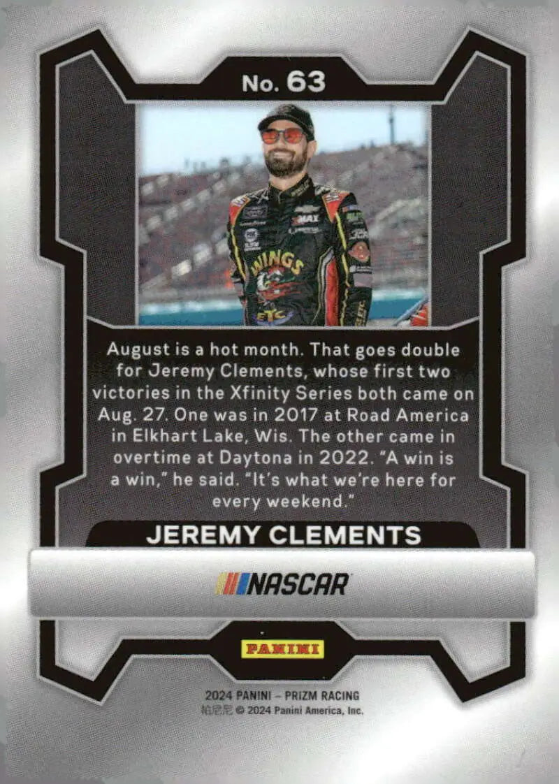 Jeremy Clements NASCAR trading card 2024 Panini Prizm Chevrolet Racing Jeremy Clements Racing