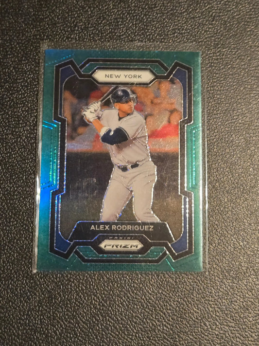Alex Rodriguez Green Prizms baseball trading card from 2024 Panini Prizm series
