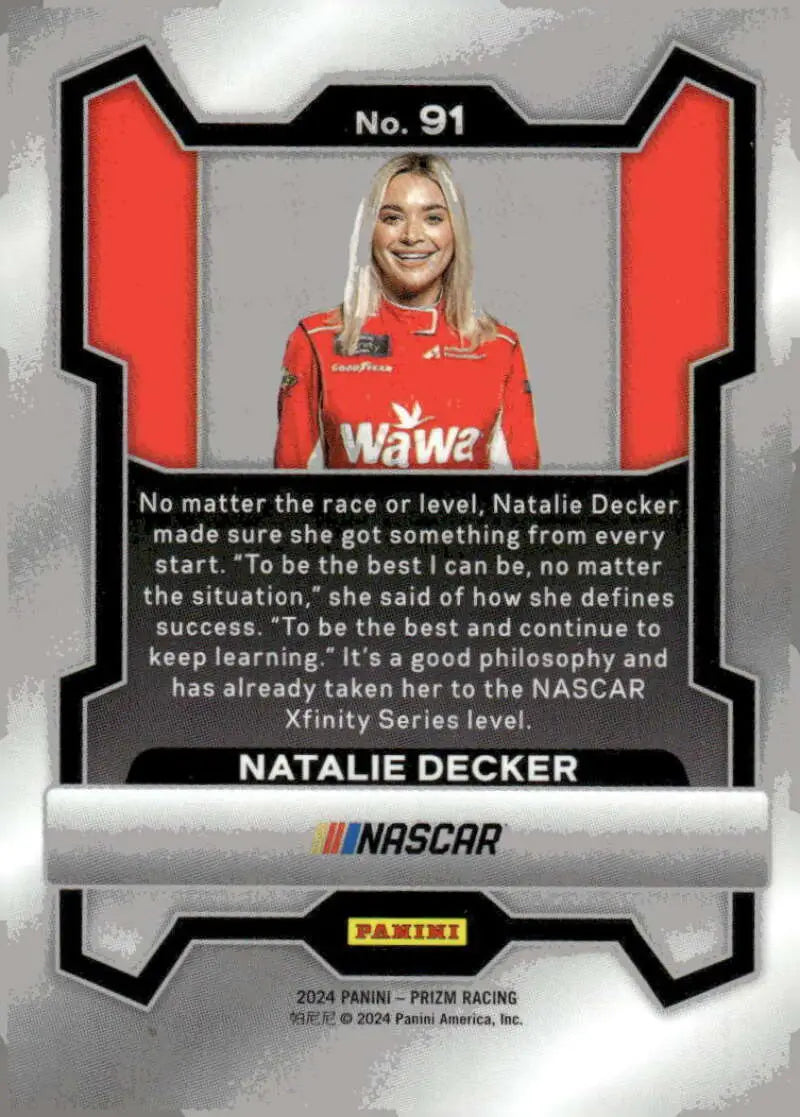 Natalie Decker NASCAR trading card 2024 Panini Prizm Wawa DGM Racing Chevrolet