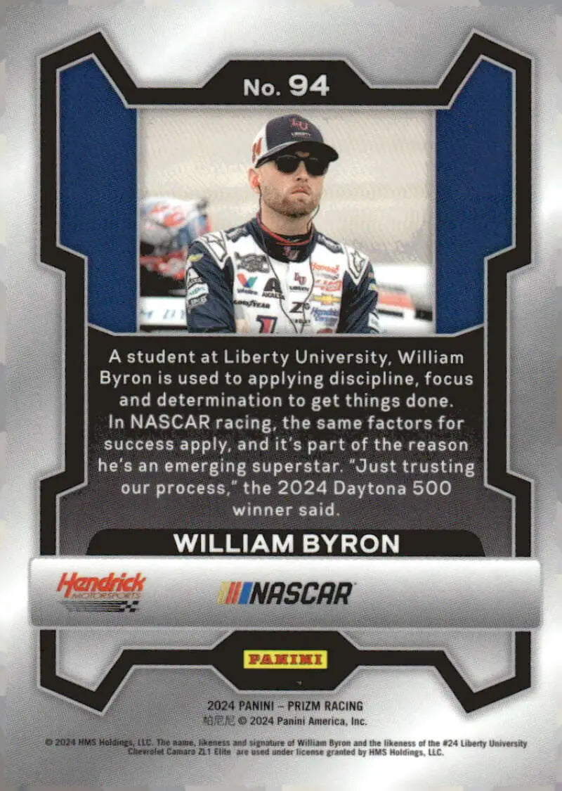 William Byron NASCAR trading card featuring Liberty University and Hendrick Motorsports