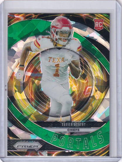 Panini Prizm Cracked Ice Xavier Worthy rookie card in protective case Kansas City Chiefs