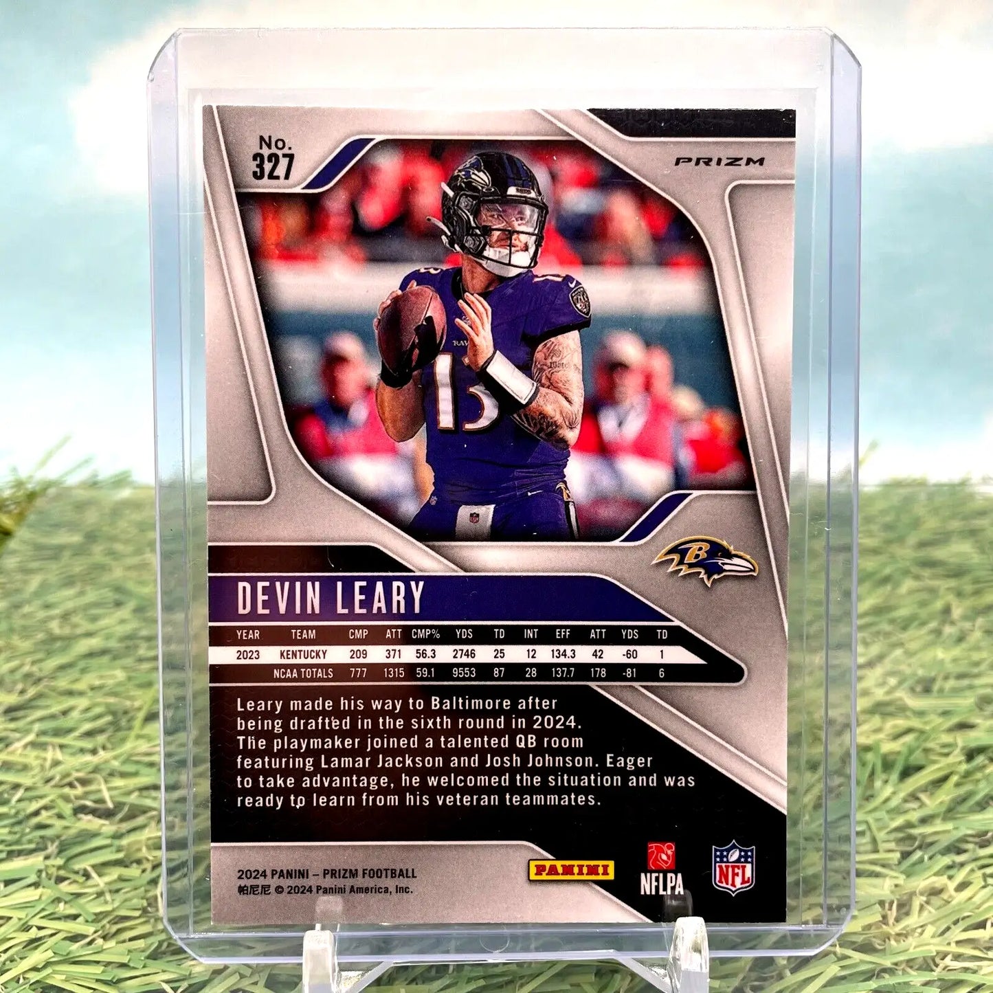Devin Leary Silver Prizm RC football card from 2024 Panini Prizm product #317 Ravens
