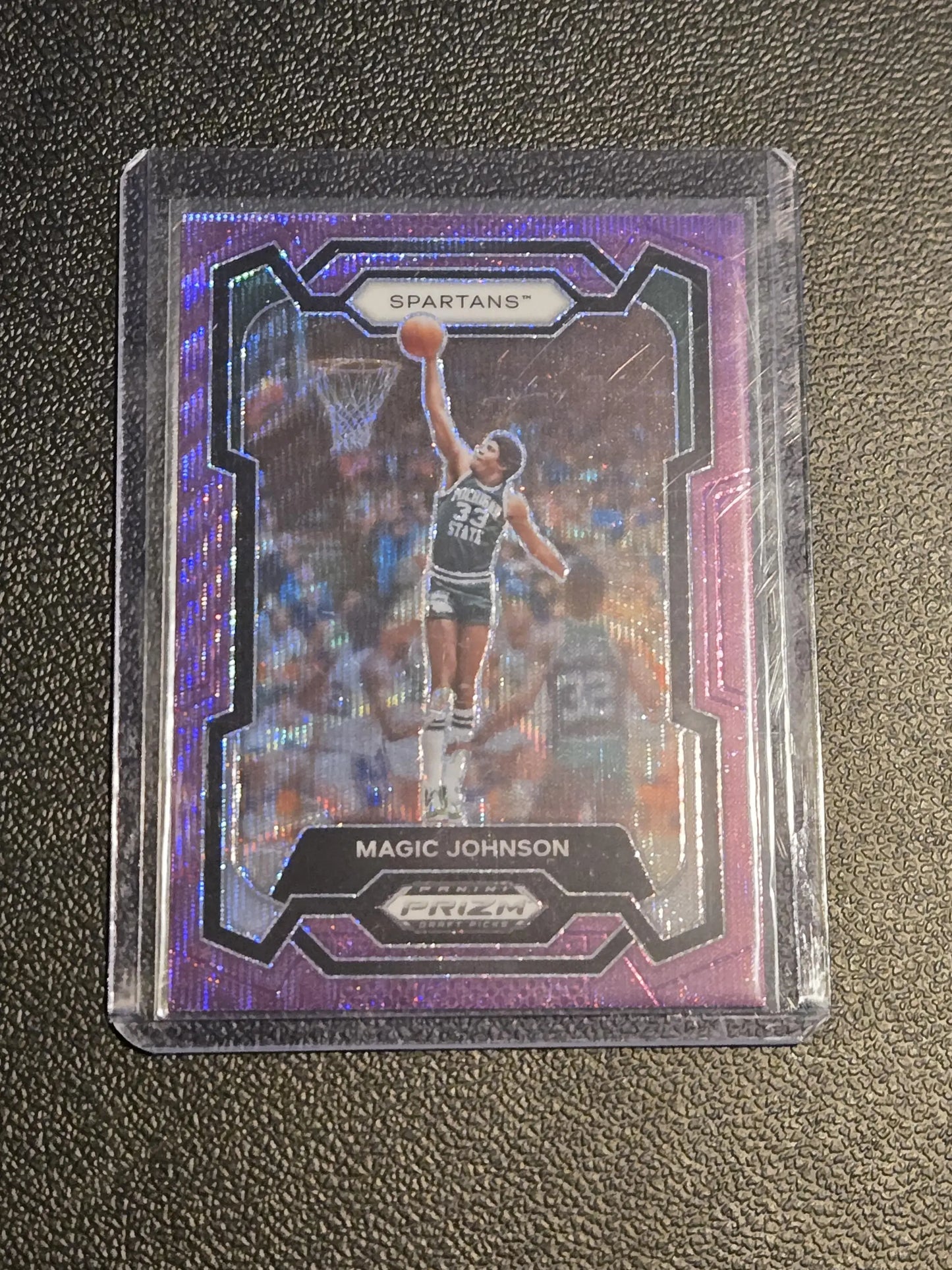Purple Magic Johnson basketball trading card from Panini Prizm Draft Picks 2024