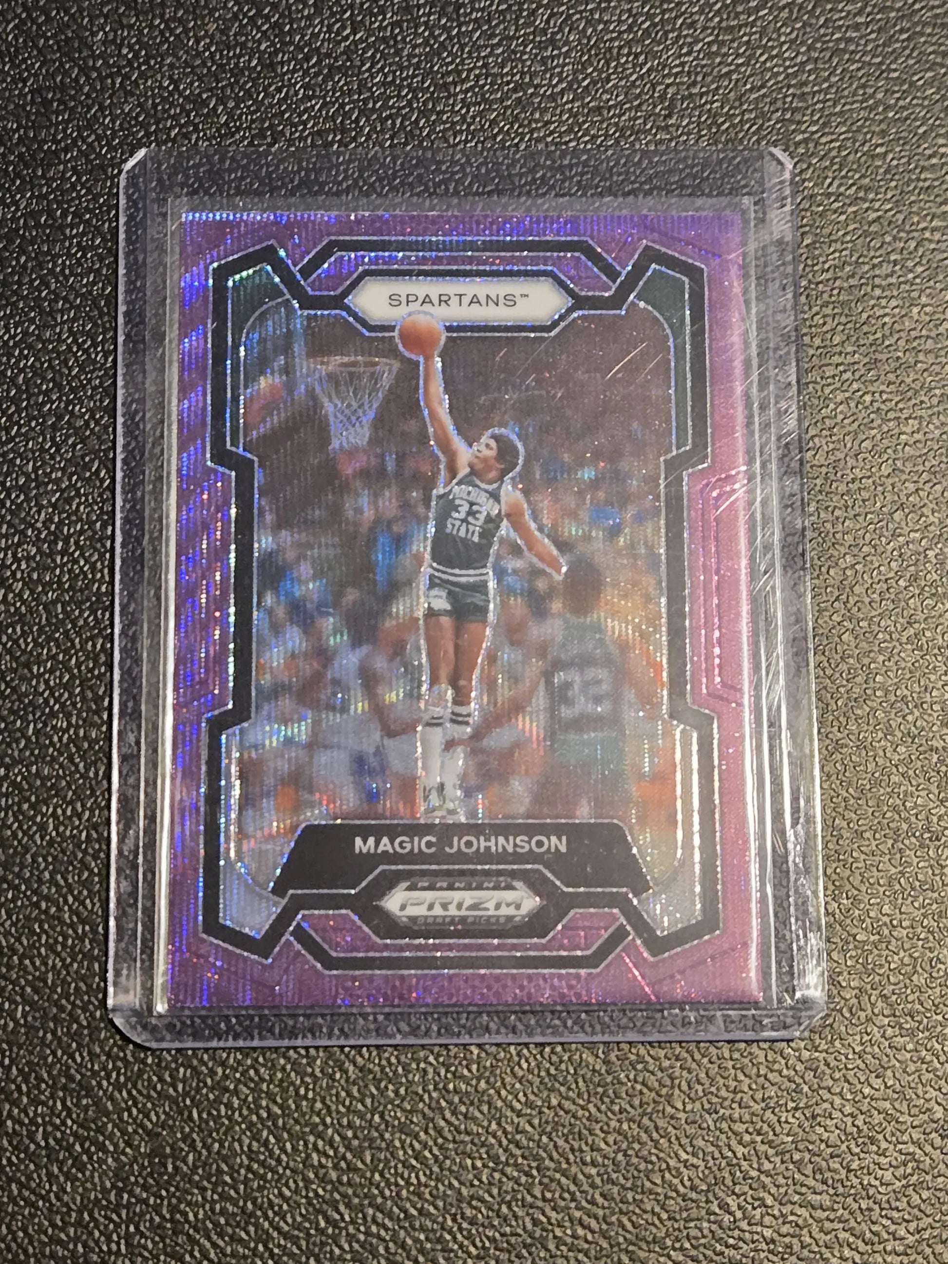 Purple Magic Johnson basketball trading card from Panini Prizm Draft Picks 2024