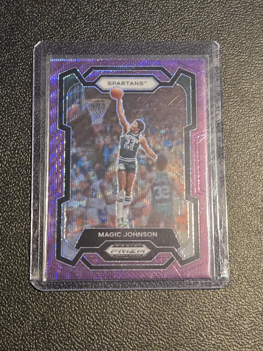 Purple Magic Johnson basketball trading card from Panini Prizm Draft Picks 2024