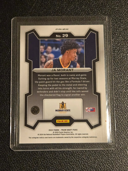 Ja Morant Panini Prizm Draft Picks trading card in protective sleeve featuring Morant Prizms Red Ice