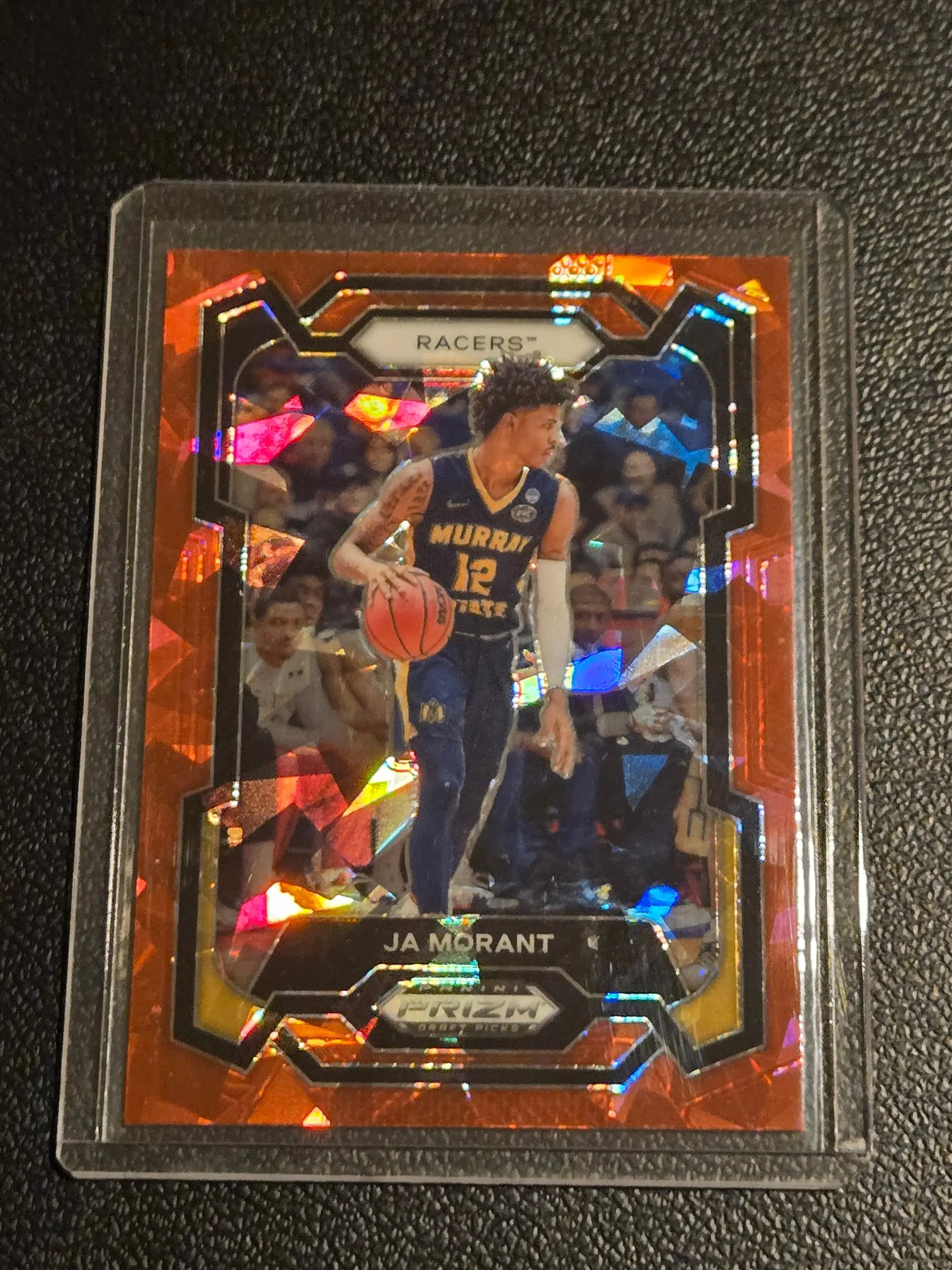 Ja Morant Prizm Draft Picks Red Ice trading card with orange shattered parallel design