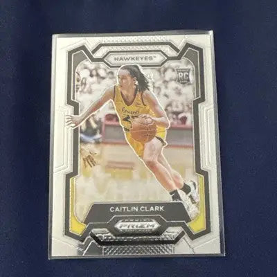Caitlin Clark basketball rookie card in protective sleeve from Panini Prizm Draft Picks
