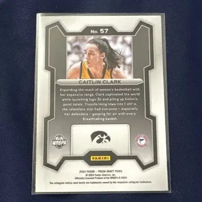 Caitlin Clark basketball trading card from 2024 Panini Prizm Draft Picks series