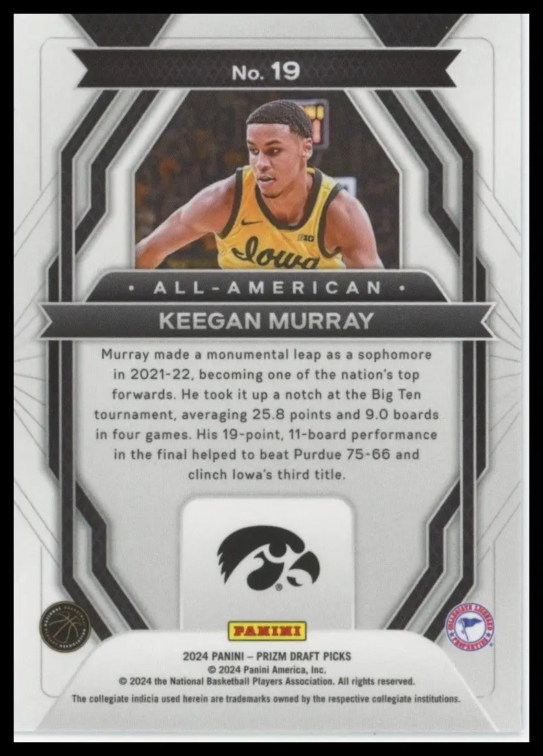 2024 Panini Prizm Draft Picks All American Keegan Murray #19 Iowa Hawkeyes Card - Trading Card