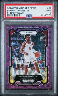 Bronny James Jr. basketball card from 2024 Panini Prizm Draft Picks Purple Wave series