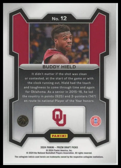2024 Panini Prizm Draft Picks Buddy Hield #12 Oklahoma Sooners Basketball Card