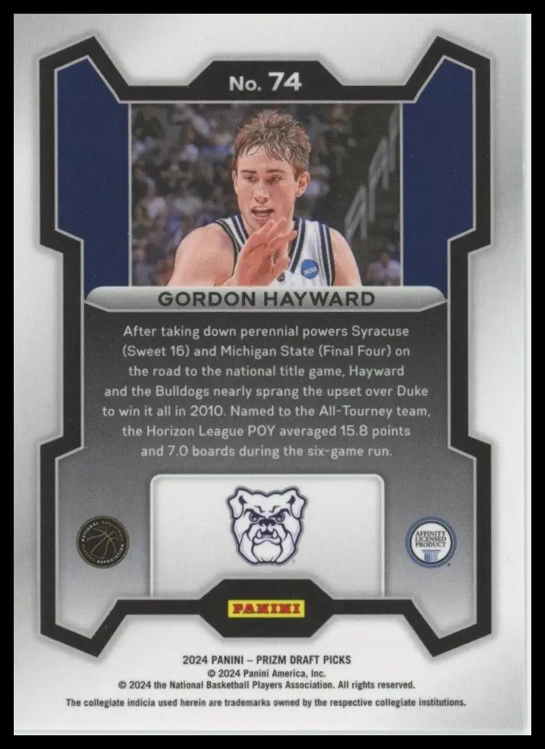 2024 Panini Prizm Draft Picks Gordon Hayward #74 Gonzaga Bulldogs Basketball - Basketball Card