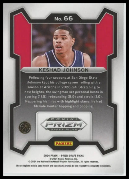 2024 Panini Prizm Draft Picks Keshad Johnson #66 Rookie Basketball Card NCAA - Basketball Card