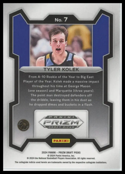 2024 Panini Prizm Draft Picks Tyler Kolek #7 Rookie Basketball Card NCAA Sports - Basketball Card