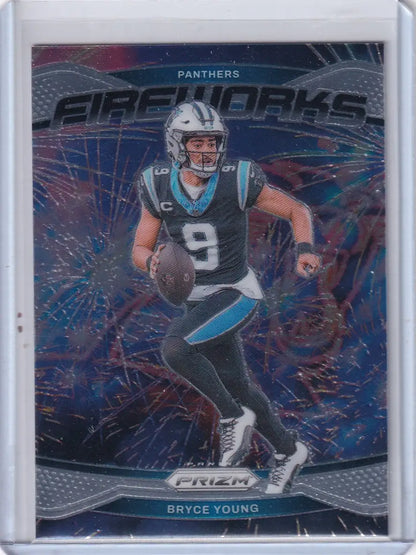 2023 Panini Prizm Fireworks Bryce Young rookie football card in 2024 Panini Prizm Fireworks set