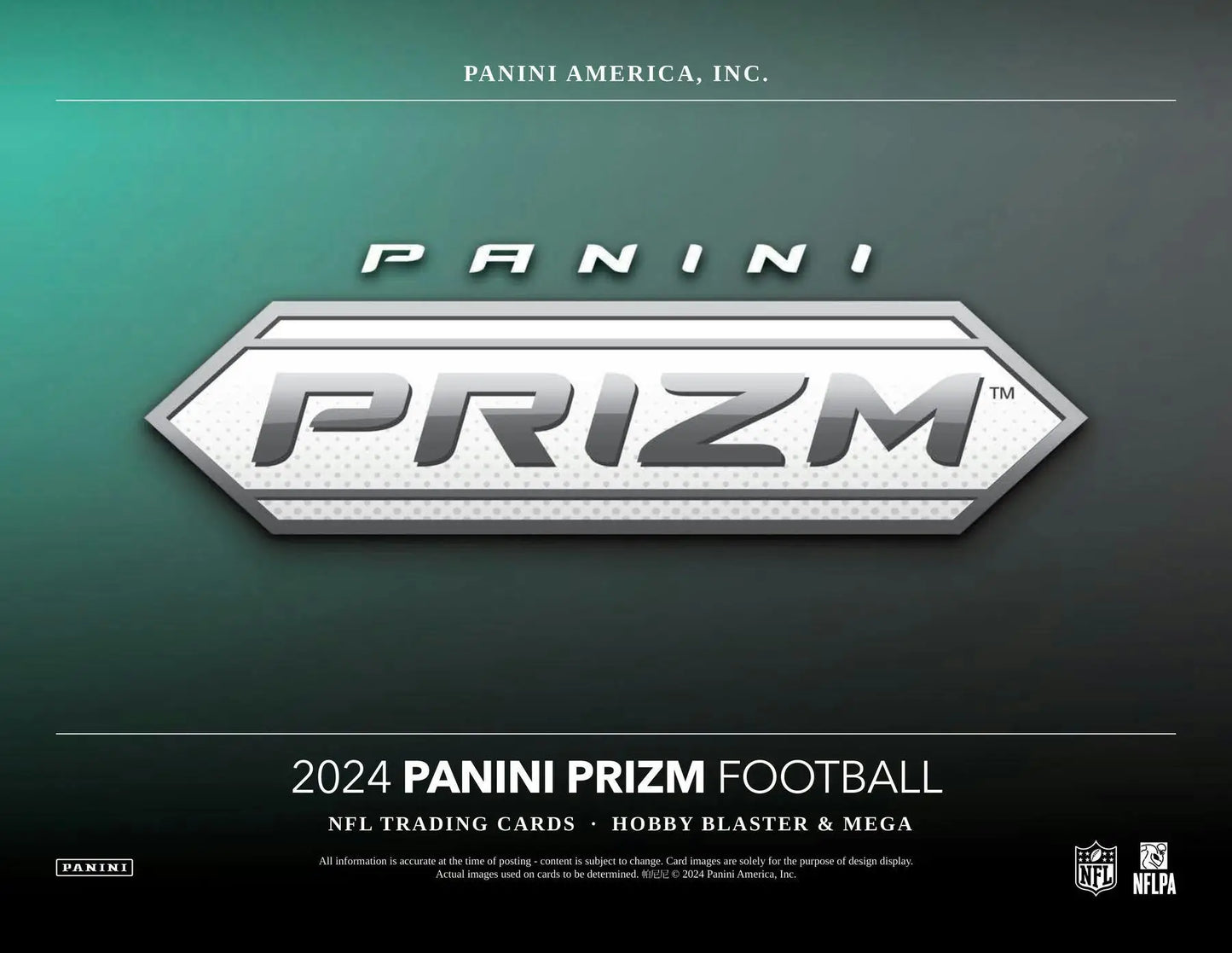 Promotional image for 2024 Panini Prizm Football Hobby Mega Box with Purple Pulsar Prizms