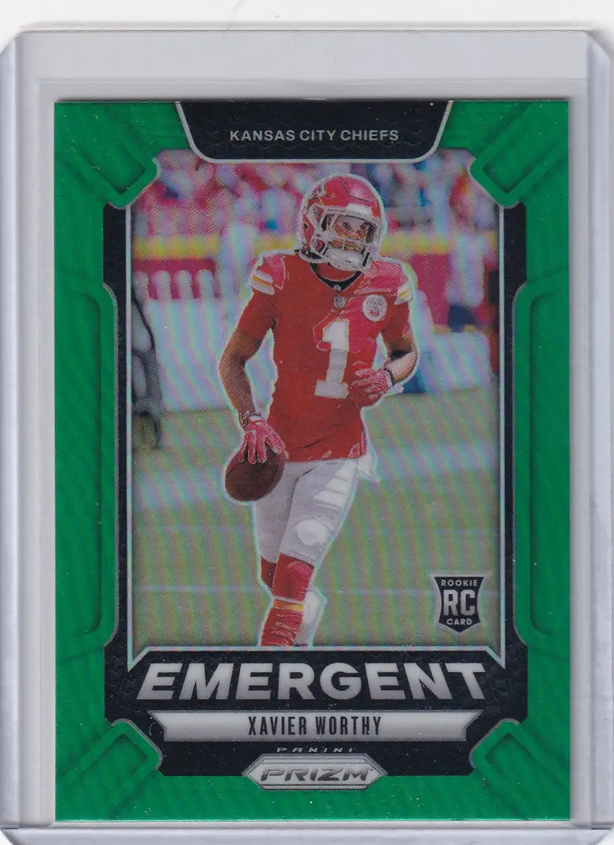 Green-bordered Panini Prizm Green Xavier Worthy Kansas City Chiefs trading card image