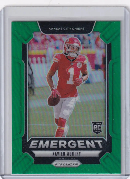 Green-bordered Panini Prizm Green Xavier Worthy Kansas City Chiefs trading card image
