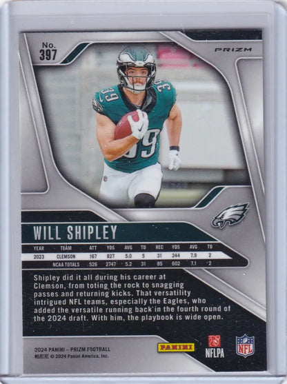 2024 Panini Prizm Purple Pulsar #397 Will Shipley - Philadelphia Eagles