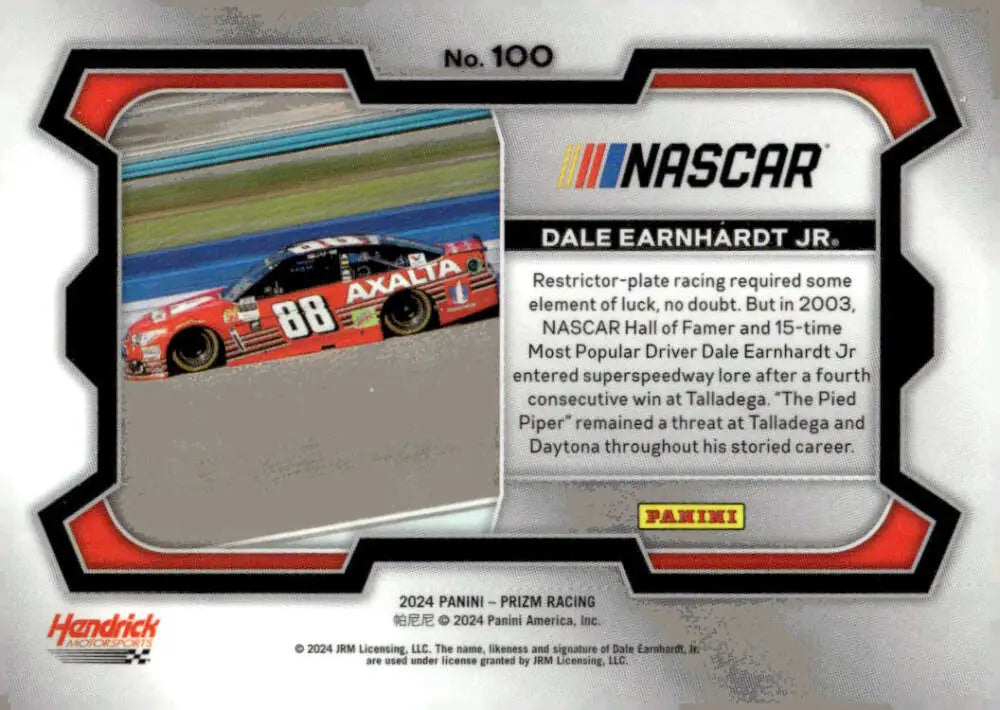NASCAR trading card of Dale Earnhardt Jr from 2024 Panini Prizm Rides featuring Hendrick Motorsports Chevrolet Racing
