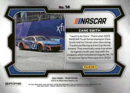 NASCAR trading card of Zane Smith with Focused Health for Spire Motorsports Chevrolet