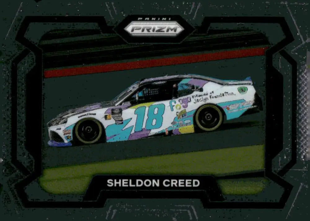 Sheldon Creed race car card from 2024 Panini Prizm Rides featuring Joe Gibbs Racing