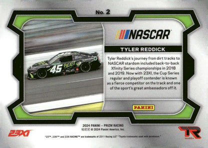 Tyler Reddick NASCAR trading card from 2024 Panini Prizm Rides featuring 23XI Racing Toyota Racing