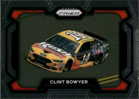Clint Bowyer Panini Prizm Rides trading card featuring Rush Truck Centers and Stewart-Haas Racing
