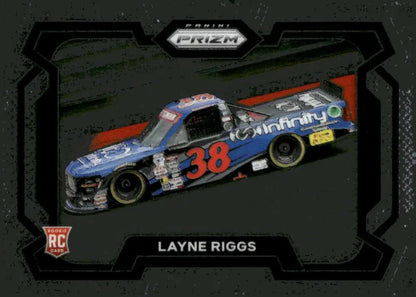 Layne Riggs rookie card from Panini Prizm Rides 2024 series featuring Infinity Communications Ford Racing
