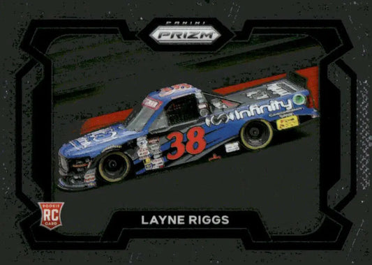 Layne Riggs rookie card from Panini Prizm Rides 2024 series featuring Infinity Communications Ford Racing