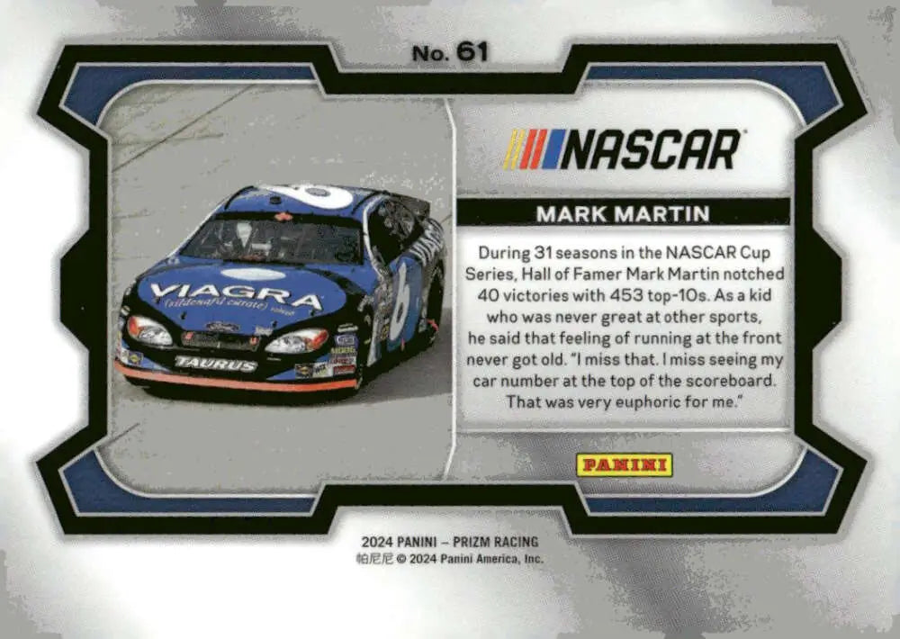 NASCAR trading card of Mark Martin from Panini Prizm Rides Roush Racing 2024