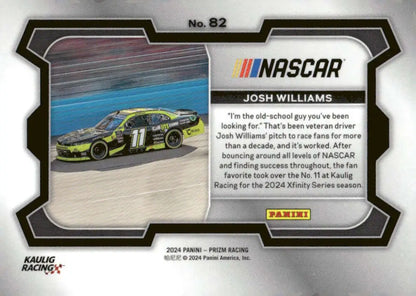 Josh Williams NASCAR trading card from Panini Prizm Rides 2024 featuring Call 811 Kaulig Racing