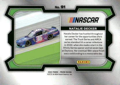 Natalie Decker Panini Prizm Rides NASCAR trading card featuring Our Motorsports Chevrolet