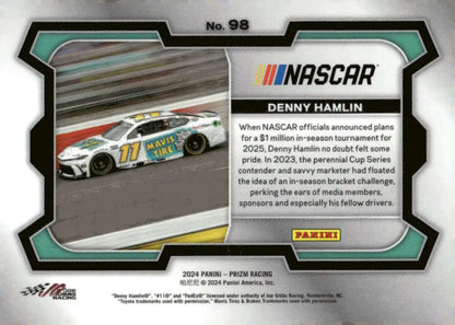 Denny Hamlin NASCAR trading card featuring Joe Gibbs Racing and Mavis Tires logos