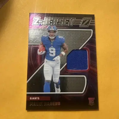 Football trading card from 2024 Panini Prizm featuring Malik Nabers Rookie Gear Malik
