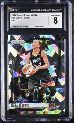 Graded Diana Taurasi Basketball Card from 2024 Panini Prizm WNBA series featuring Ice design