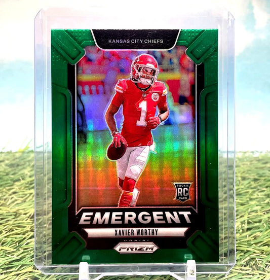 Xavier Worthy football card from 2024 Panini Prizm Green Prizm Rookie edition